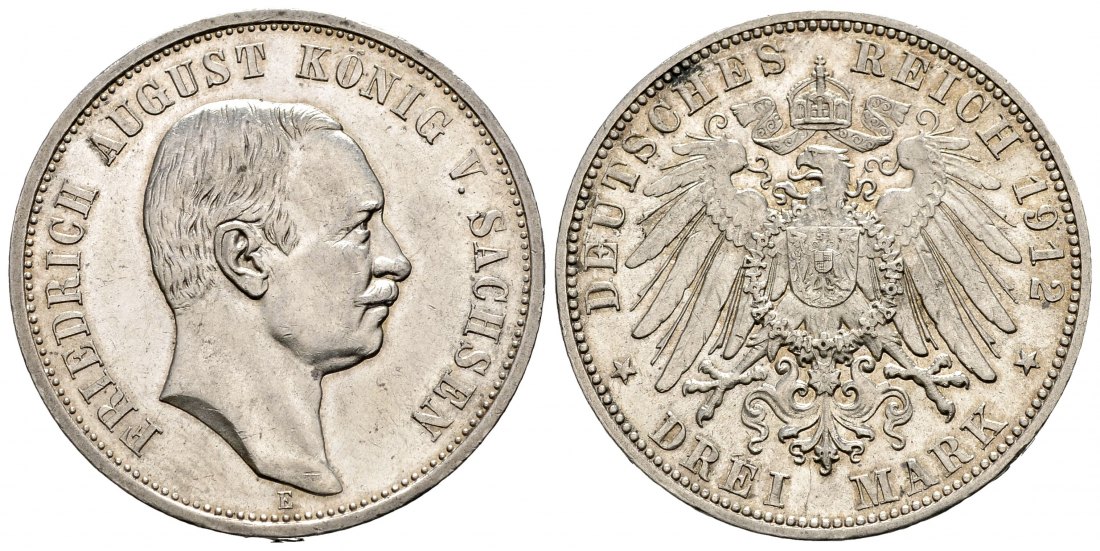 PEUS 1575 Kaiserreich - Sachsen Friedrich August III. (1904 - 1918) 3 Mark 1912 E Sehr schön / Vorzüglich