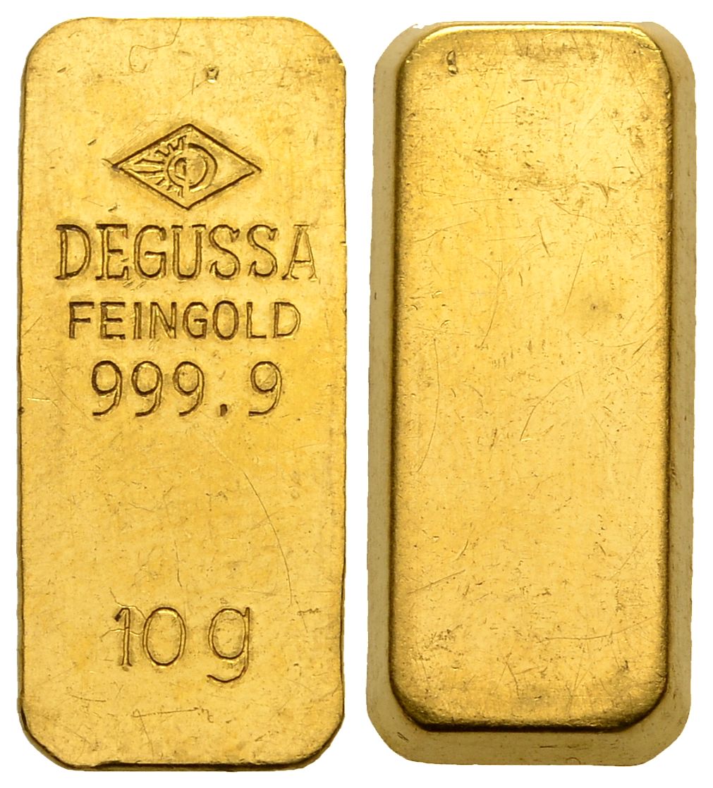 PEUS 1577 BRD 10 g Feingold. Degussa Barren GOLD 10 g o.J. Vorzüglich