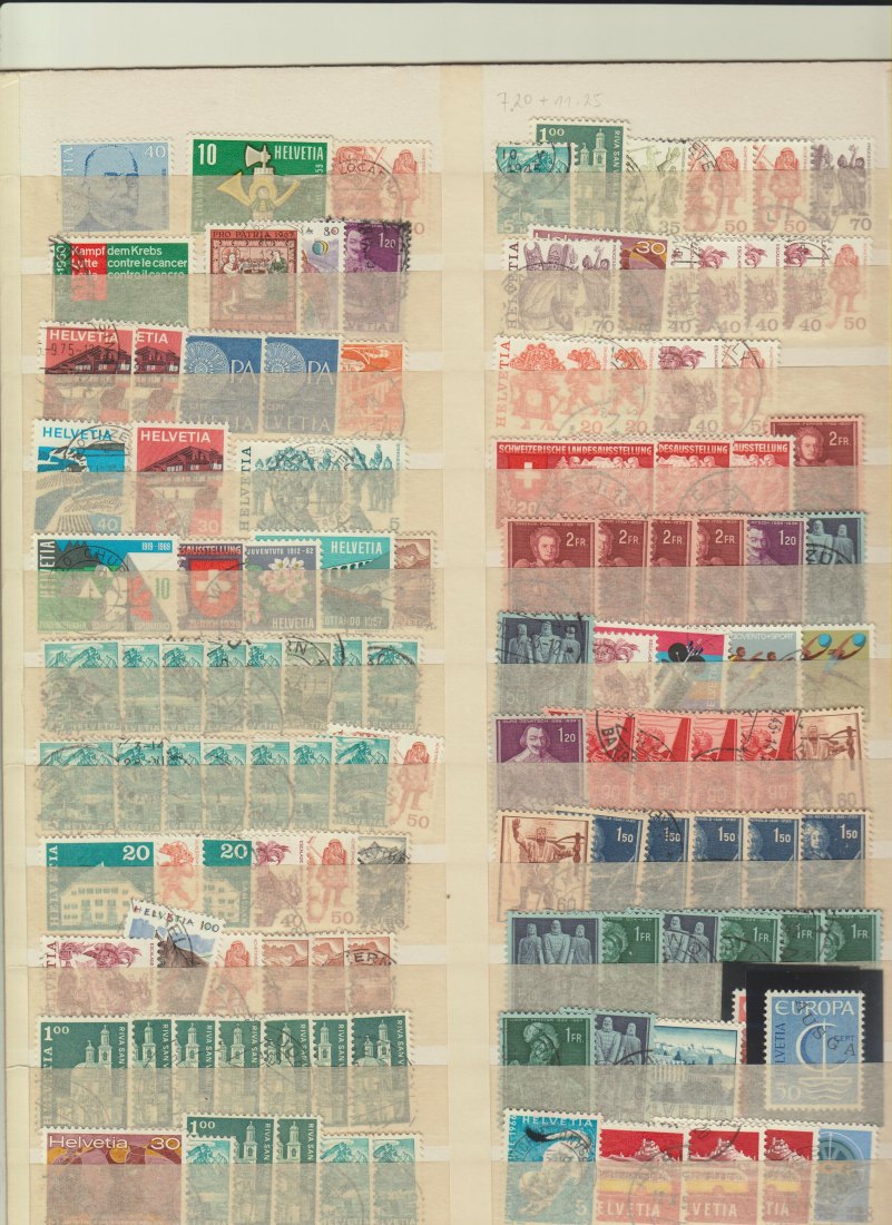  Schweiz Briefmarkenlot 2 Seiten sauber rundgestempelt 224 Marken.   