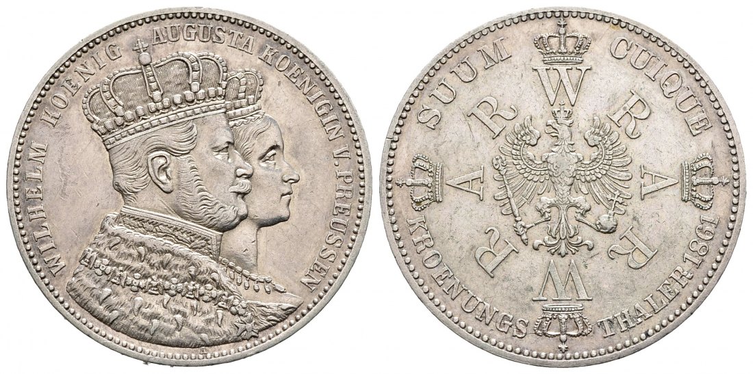 PEUS 1513 Preußen Wilhelm + Augusta im Krönungsornat Krönungstaler 1861 Sehr schön