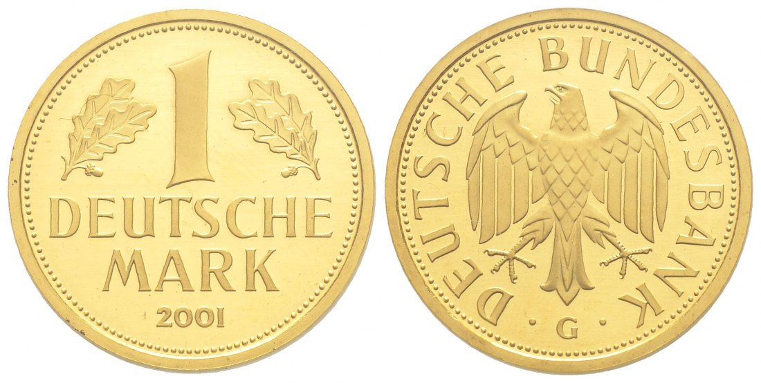 PEUS 1589 BRD 12 g Feingold. 1 Mark GOLD 2001 G Karlsruhe Stempelglanz (Kapsel)
