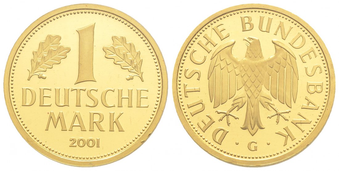 PEUS 1590 BRD 12 g Feingold. 1 Mark GOLD 2001 G Karlsruhe Stempelglanz (Kapsel)