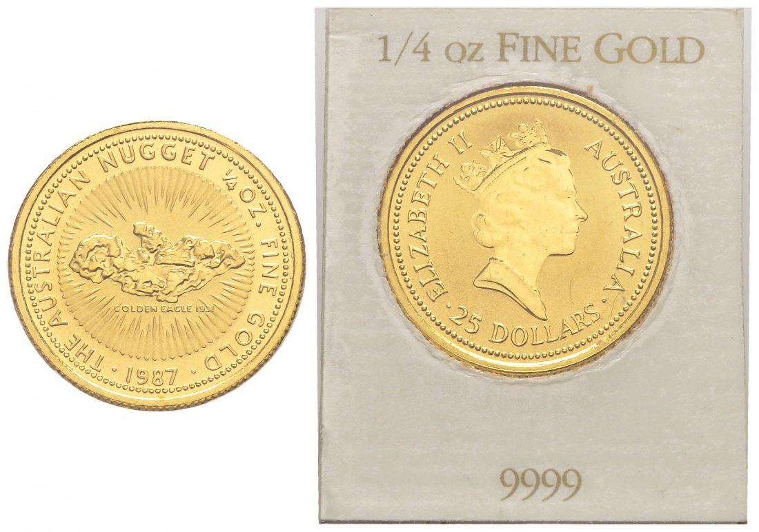 PEUS 1595 Australien 7,78 g Feingold. Nugget - Golden Eagle 50 Dollars GOLD 1/4 Unze 1987 Uncirculated (eingeschweißt)