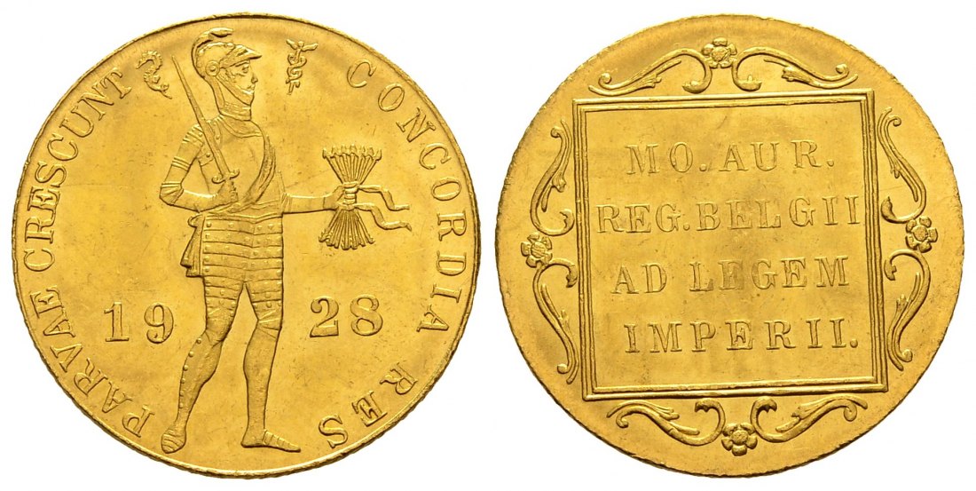 PEUS 1609 Niederlande 3,43 g Feingold. Ritter mit Schwert + Pfeilbündel 1 Dukat GOLD 1928 Utrecht Fast Stempelglanz
