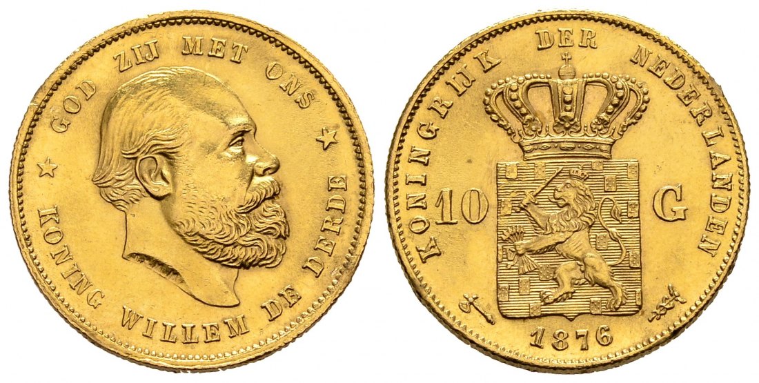 PEUS 1611 Niederlande 6,06 g Feingold. Wilhelm III. (1849 - 1890) 10 Gulden GOLD 1876 Utrecht Vorzüglich
