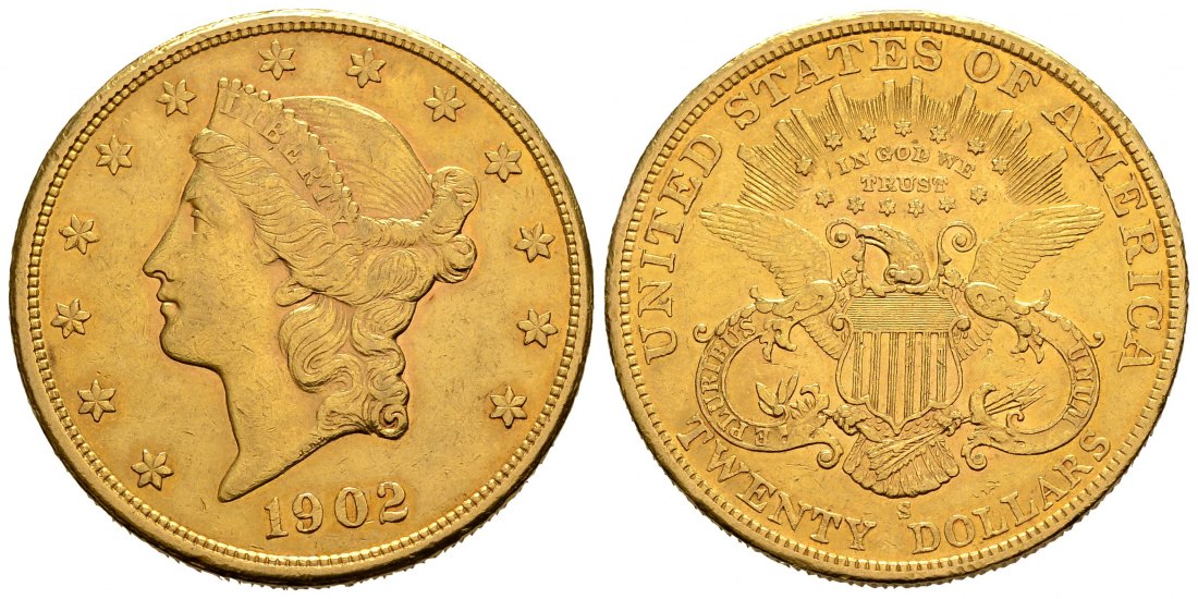 PEUS 1620 USA 30,1 g Feingold. Coronet Head 20 Dollars GOLD 1902 S Sehr schön