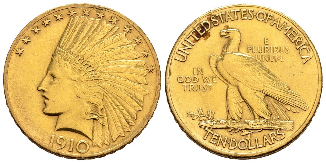 PEUS 1623 USA 15,05 Feingold. Indian Head 10 Dollars GOLD 1910 Sehr schön