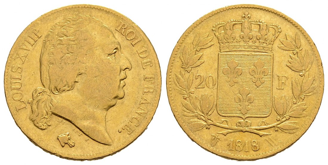 PEUS 1635 Frankreich 5,81 g Feingold. Ludwig XVIII. (1815 - 1824) 20 Francs GOLD 1818 W Lille Sehr schön