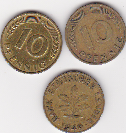  10 Pfennig BDL 1949 G und J   