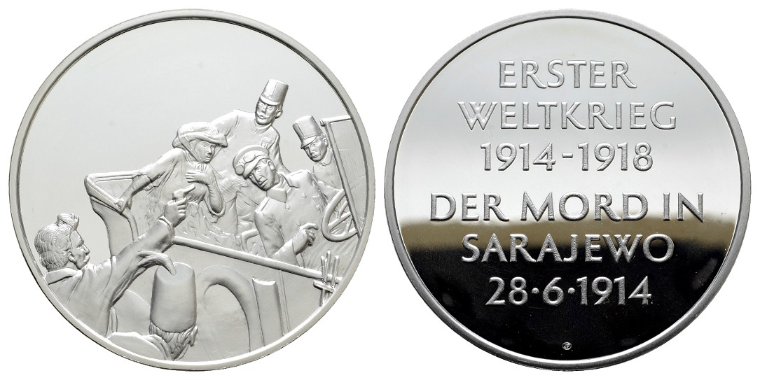  Linnartz 1. Weltkrieg Silbermedaille o.J. Attentat von Sarajevo PP Gewicht: 37,7g/925er   