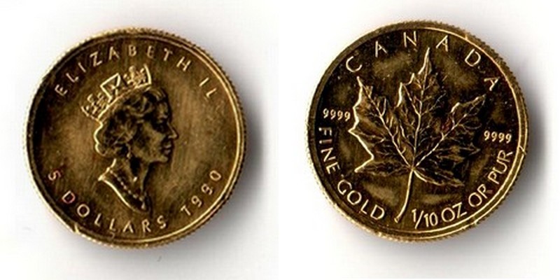 Kanada  5 Dollar  1990 MM-Frankfurt Feingold: 3,11g Maple Leaf  