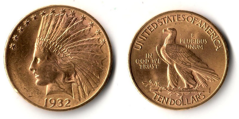 USA  10 Dollars  1932 MM-Frankfurt Feingold: 15,05g Indian Head / Eagle  