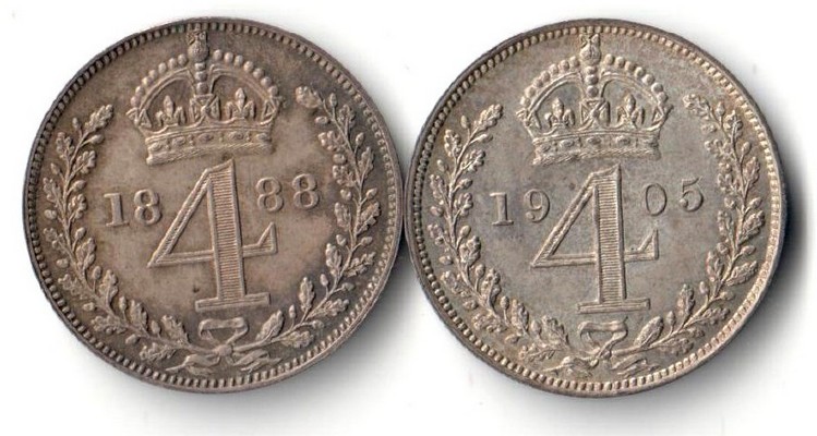  Grossbritannien 2x 4 Pence  1888/1905   Victoria / Edward VII    FM-Frankfurt  Feinsilber: 2x 1,74g   