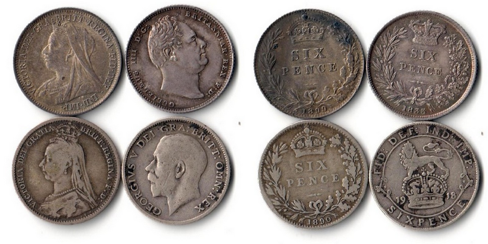  Grossbritannien 4x 6 Pence   Victoria 1890/1899 -Georg 1835/1918     Frankfurt  Feinsilber: 4x 2,62g   