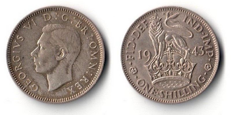  Grossbritannien  1 Shilling  1943   Georg VI   FM-Frankfurt  Feinsilber: 2,83g   