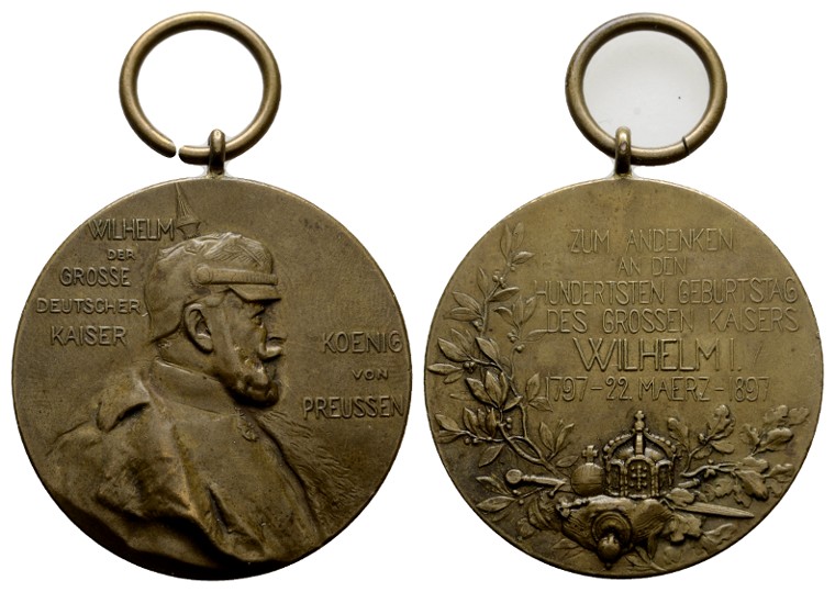  Linnartz Preussen Bronzemedaille 1897 a.d. 100.Geburtstag von Wilhelm I. Vz   