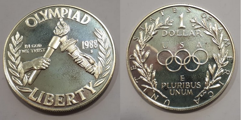  USA  1 Dollar   1988 S    Olympics    FM-Frankfurt   Feinsilber: 24,06g   