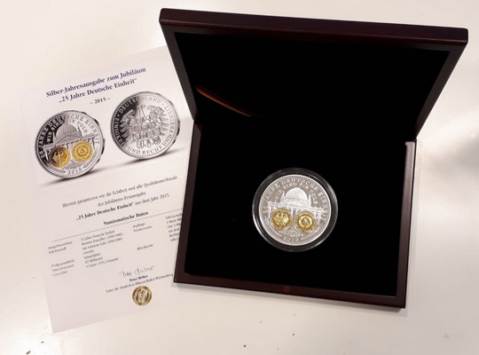  BRD Medaille-Gedenkprägung  25 Jahre Deutsche Einheit    FM-Frankfurt   Feinsilber: 155,5g   