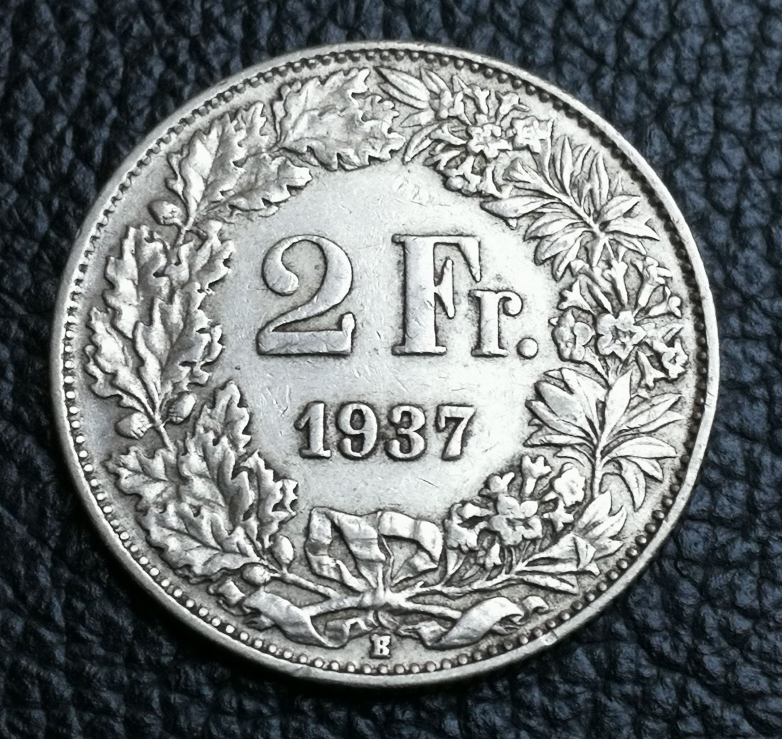  2 Franken Schweiz 1937 B Helvetia Silber seltener Jahrgang XXL Bilder   