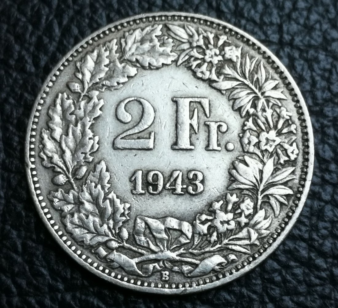  2 Franken Schweiz 1943 B Helvetia Silber XXL Bilder   