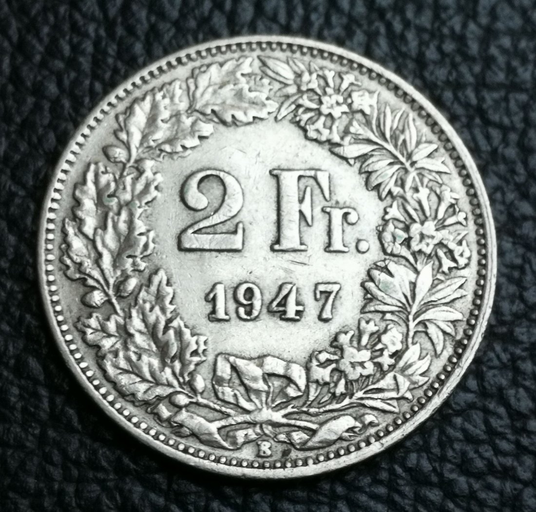 2 Franken Schweiz 1947 B Helvetia Silber XXL Bilder   