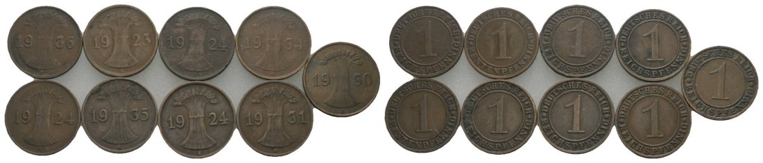  Weimarer Republik, 1 Pfennig (9 Kleinmünzen)   