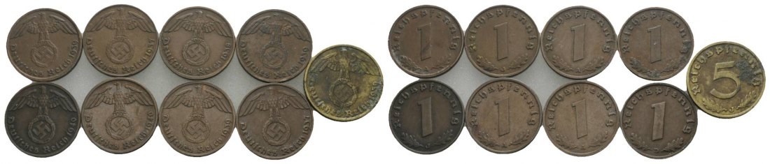  Drittes Reich, 9 Kleinmünzen   