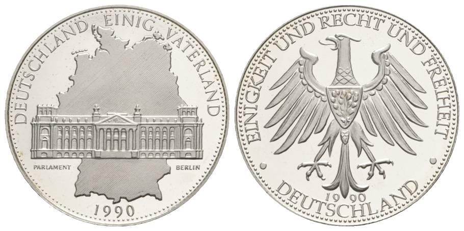  Medaille Deutschland einig Vaterland 1990 PP; Cu/Ni,22,66 g , Ø 40 mm, in Schachtel   