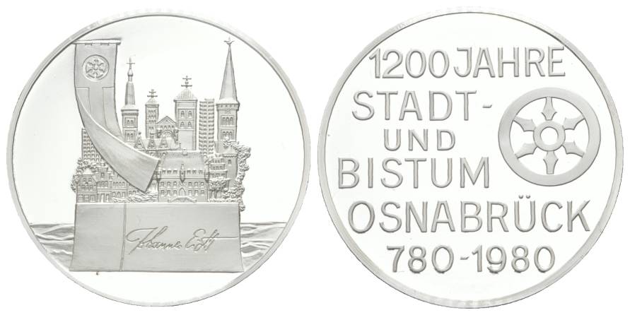  Osnabrück Bistum Medaille 1980 PP; Feinsilber 999, 24 g, Ø 40 mm, in Schachtel   