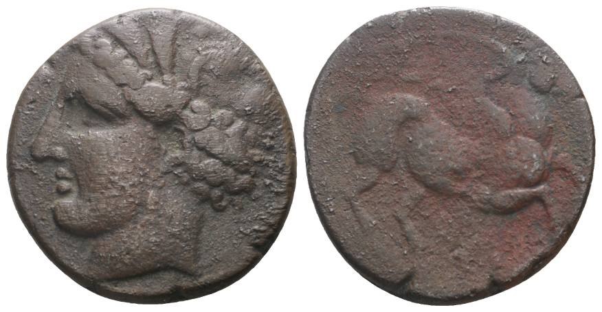  Antike, Sizilien? / Karthago?, alte Gußfälschung in Kupfer; 33,34 g, Ø 38 mm   
