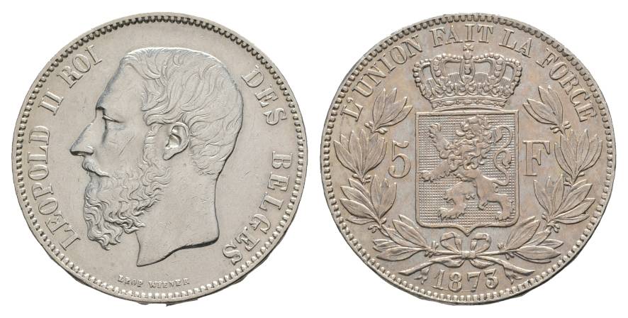  Belgien-Königreich Leopold II., 5 Francs 1873   