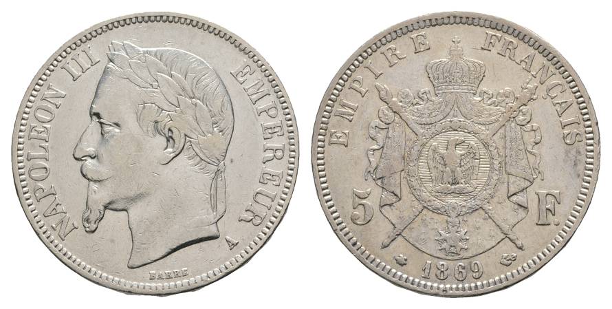  Frankreich Napoleon III, 5 Francs 1869   