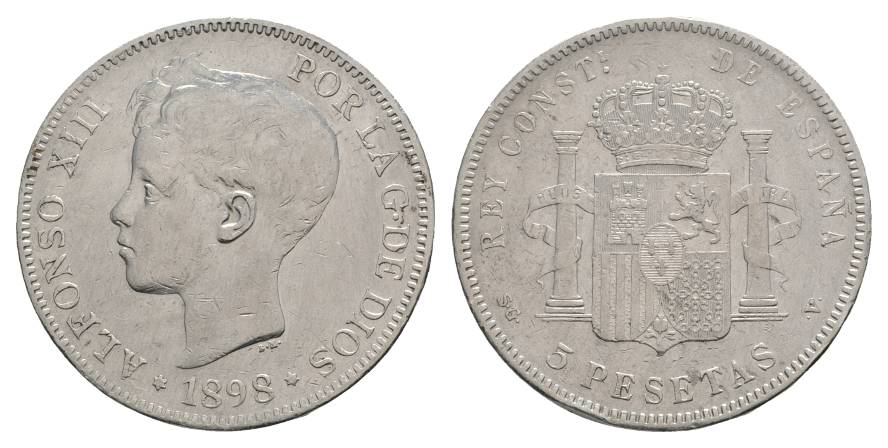  Spanien, Alfonso XIII. 5 Pesetas 1898   