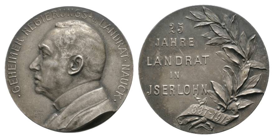  Iserlohn, mattierte Silbermedaille 1912; Ø 40 mm; 27,3 g   