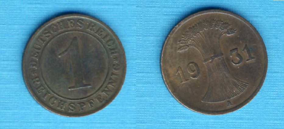  Weimarer Republik 1 Reichspfennig 1931 A   