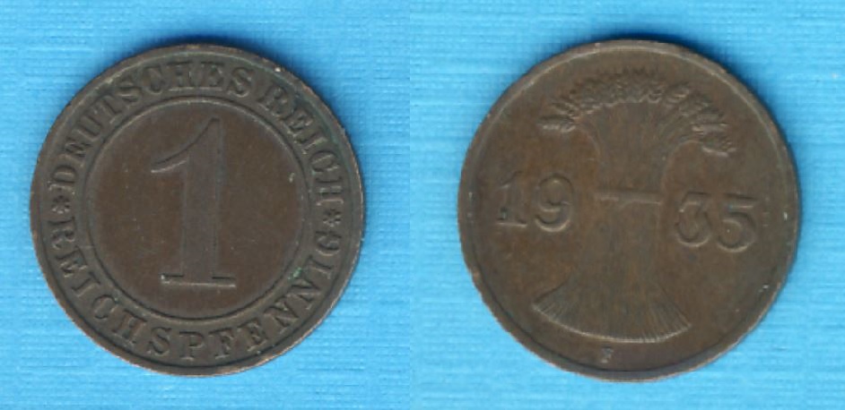  Weimarer Republik 1 Reichspfennig 1935 F   