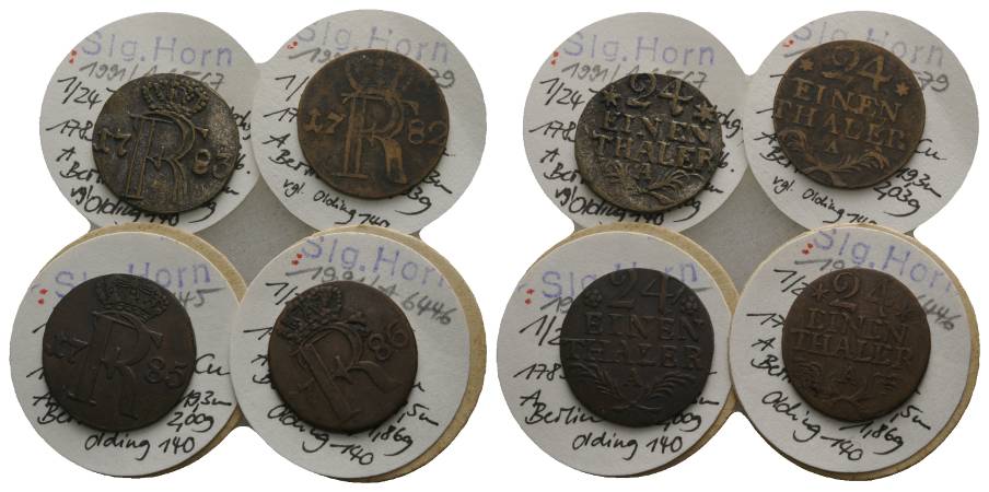  Altdeutschland, 4 Kleinmünzen, Nachahmung 1/24 Taler (1782/1783/1785/1786)   