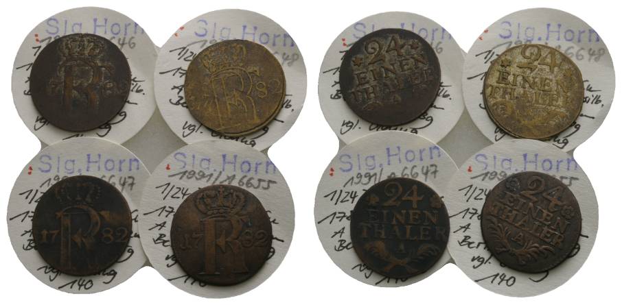  Altdeutschland, 4 Kleinmünzen, Nachahmung 1/24 Taler 1782   