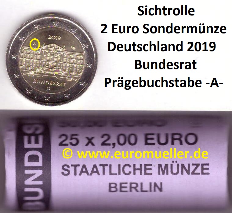Deutschland Sichtrolle 2 Euro Gedenkmünze 2019...Bundesrat...-A-   