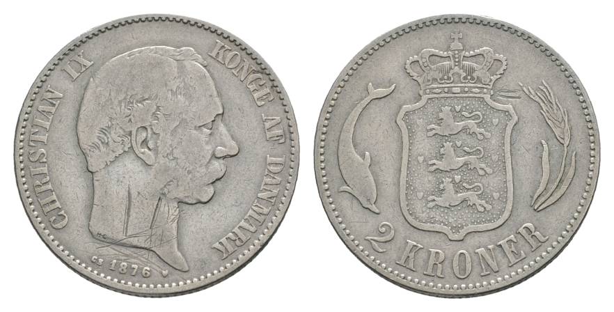  Dänemark, Christian IX. 2 Kroner 1876   