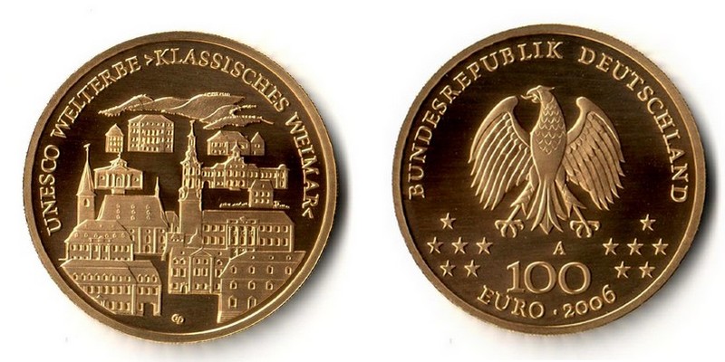 BRD  100 Euro   2006 A MM-Frankfurt  Feingold: 15,55g UNESCO Weltkulturerbe - Klassisches Weim  