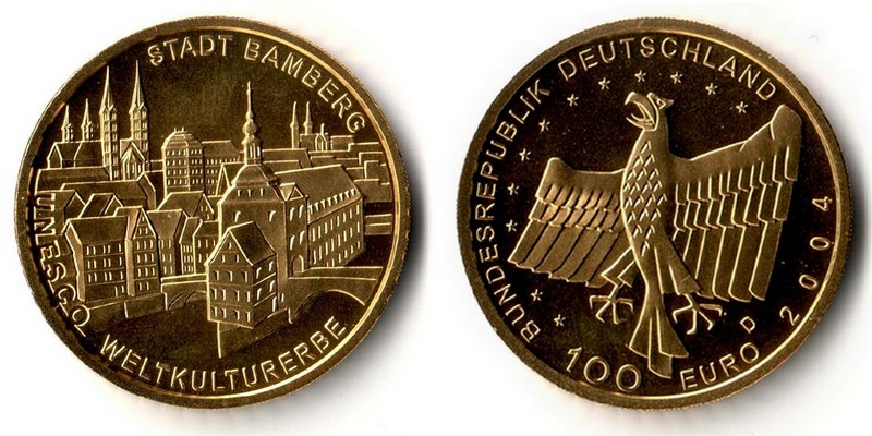 BRD  100 Euro  2004 D MM-Frankfurt  Feingold: 15,55g UNESCO Weltkulturerbe - Bamberg  