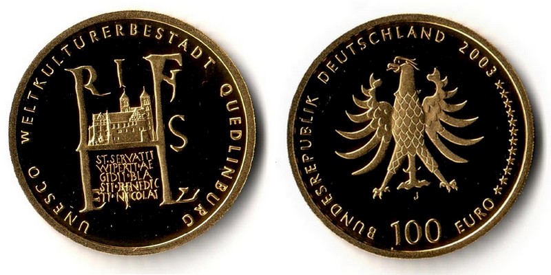 BRD  100 Euro  2003 J MM-Frankfurt  Feingold: 15,5g UNESCO Weltkulturerbe - Quedlinburg  