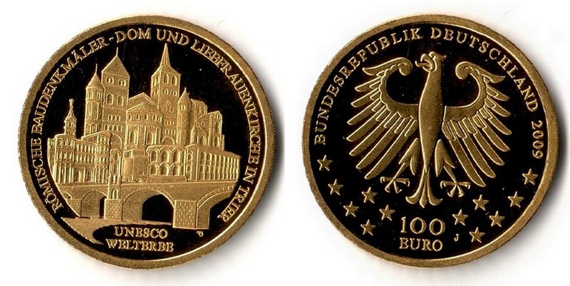 BRD   100 Euro  2009 J MM-Frankfurt Feingold: 15,55g UNESCO Weltkulturerbe - Trier  