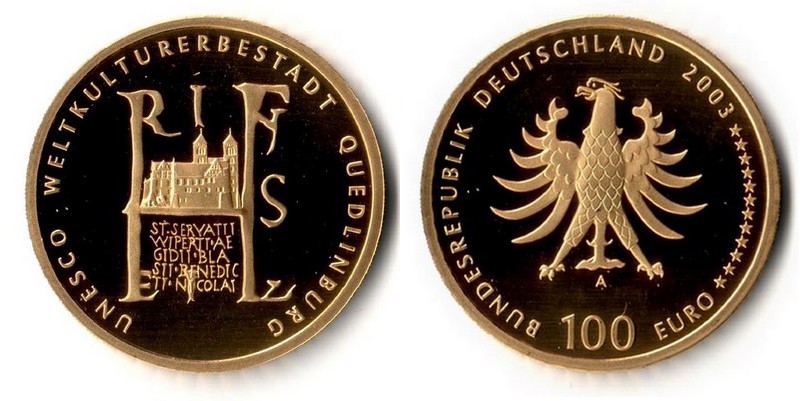 BRD  100 Euro  2003 A MM-Frankfurt  Feingold: 15,5g UNESCO Weltkulturerbe - Quedlinburg  