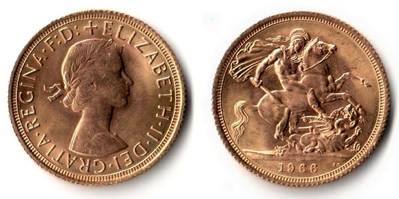 Grossbritannien  Sovereign  1966 MM-Frankfurt Feingold: 7,32g Elisabeth II.  