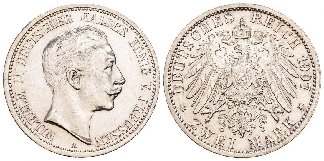 PEUS 1779 Kaiserreich - Preußen Wilhelm II. (1888 - 1918) 2 Mark 1907 A Kl. Kratzer, Vorzüglich