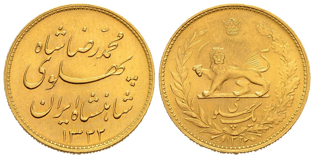 PEUS 1787 Iran 7,32 g Feingold. Mohammad Rezā Pahlavī Pahlavi GOLD SH1322 = 1943 Fast Stempelglanz