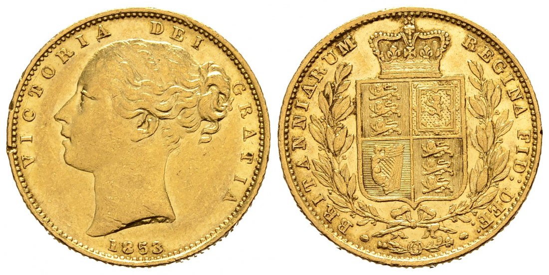 PEUS 1789 Grossbritannien 7,32 g Feingold. Victoria (1837 - 1901) Sovereign GOLD 1853 Kl. Randfehler, fast Sehr schön