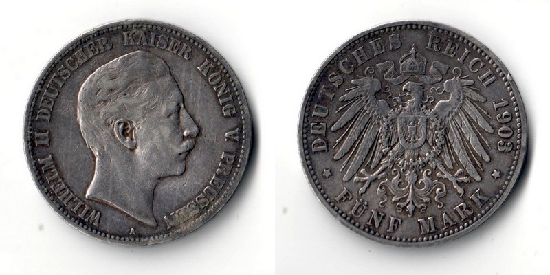  Preussen, Kaiserreich  5 Mark 1903 A  Wilhelm II. 1888-1918   FM-Frankfurt Feinsilber: 25g   